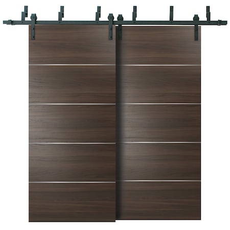 Sartodoors Double Bypass Brown 48x84 6.6' Rails Planum 0020 Chocolate AshTop Mount 2 Tracks Slider Set Modern PLANUM20BBB-SHOYA-4884